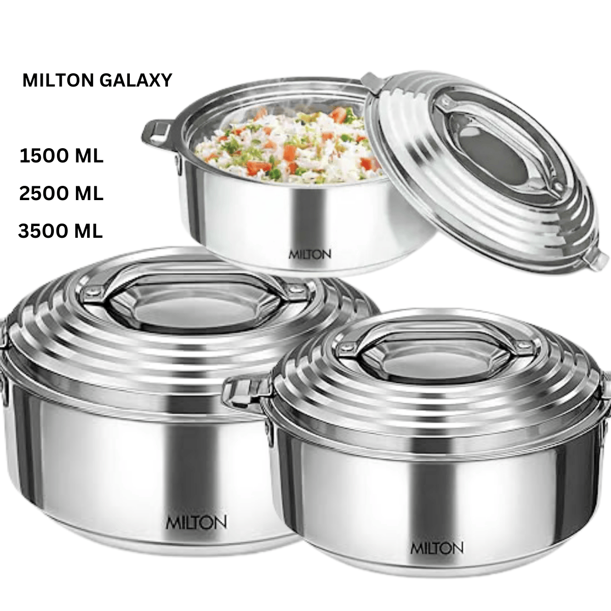 Milton Casserole for hot food insulated stainless steel hot pot with lid 3 pieces set
