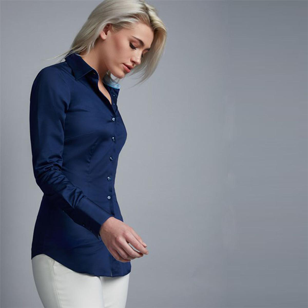 Cotton Full Sleeve Formal Shirt For Women - Navy Blue - u3028