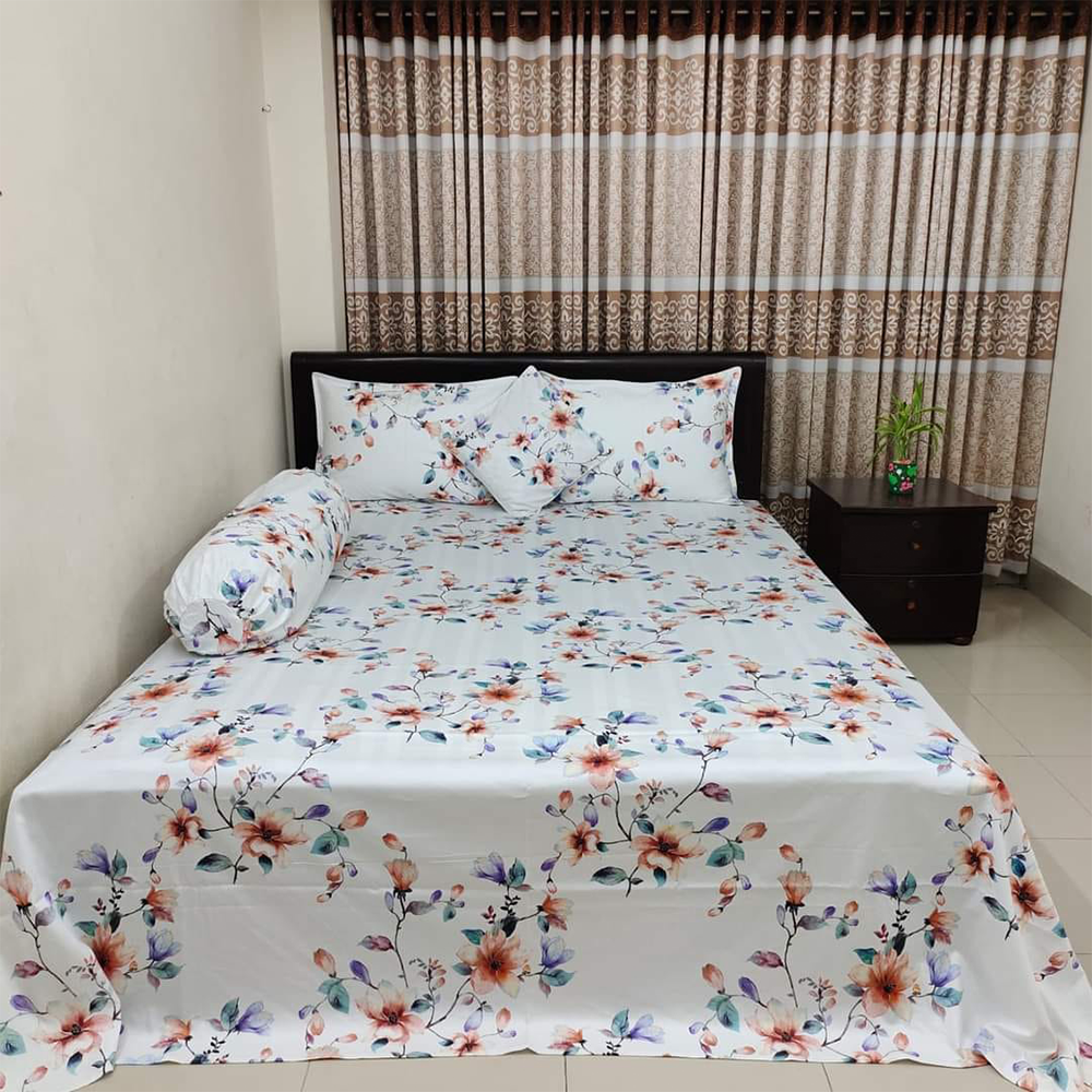 Twill Cotton King Size Double Bed Sheet - Multicolor - BT 04