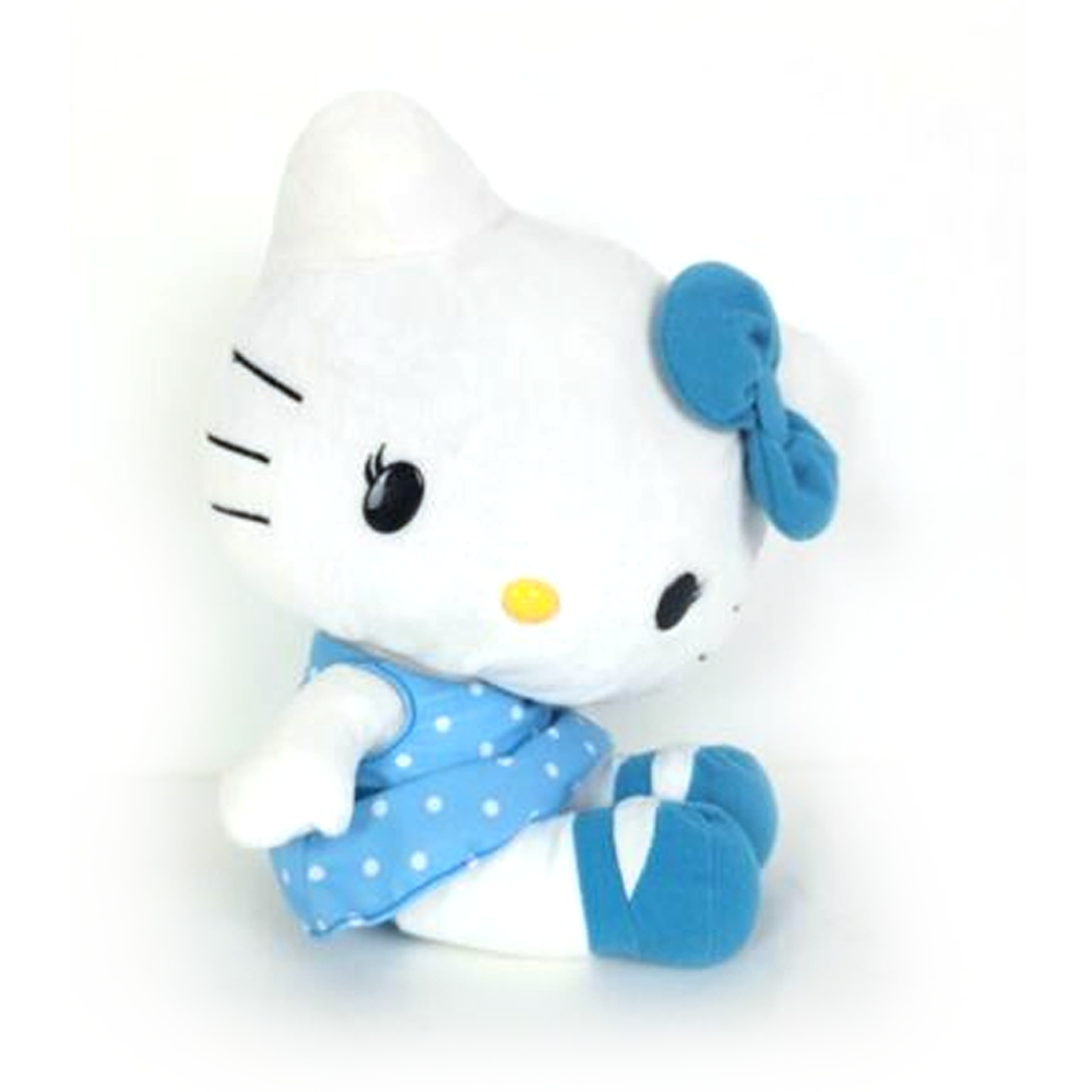 Hello Kitty Blue Polka Dot Dress Plush Seated Stuffed Animal Sanrio 2011 - 10 Inch