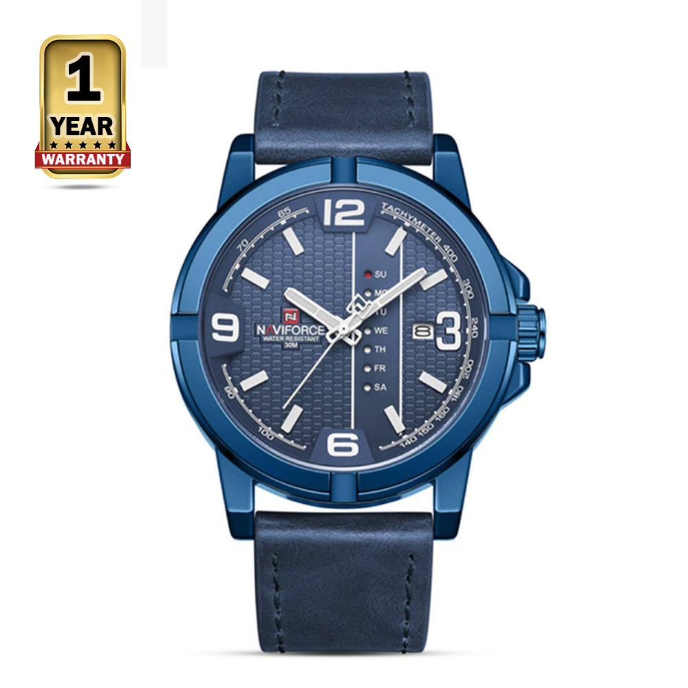 NAVIFORCE NF9177 Leather Analog Watch For Men - Navy Blue