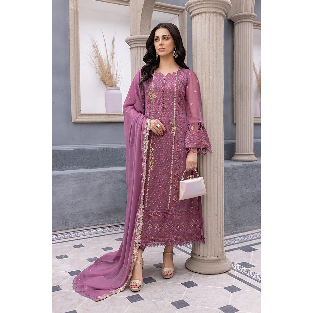 Unstitched Georgette Embroidery 4 Piece Salwar Kameez For Women - Light Purple - 4F-G12