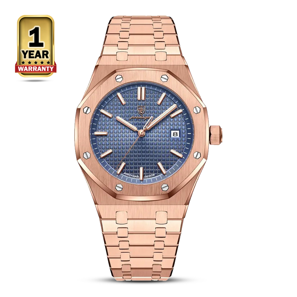 Poedagar 924 Stainless Steel Quartz Watch For Men - Golden and Blue