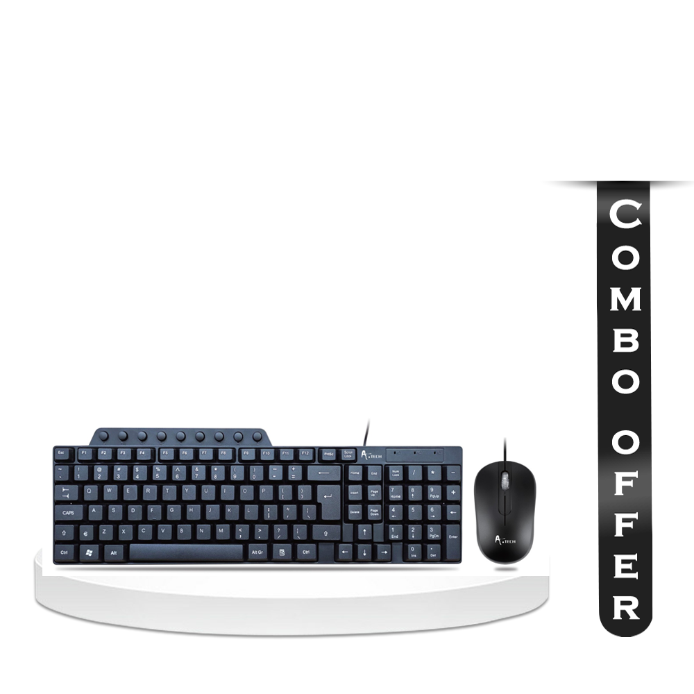 Combo of A.Tech Wired Keyboard And Mouse - Black