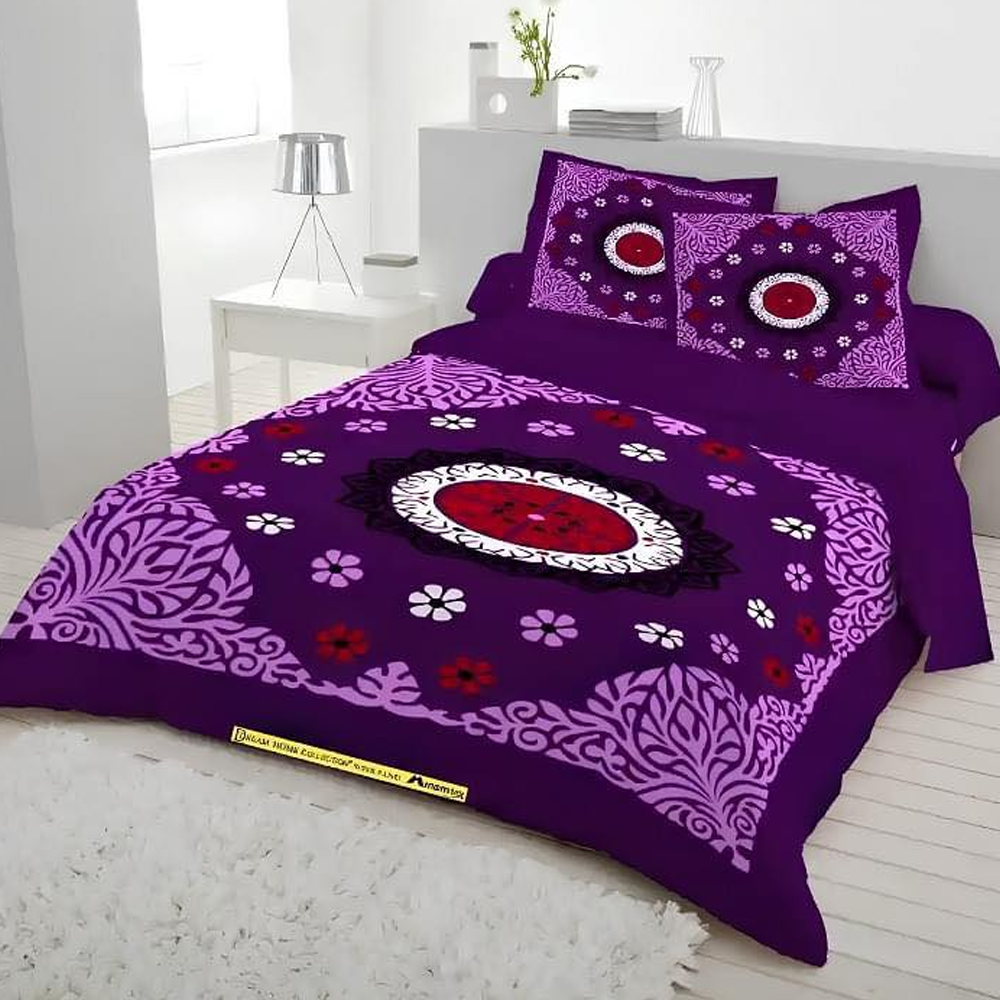 Panel Cotton King Size Bedsheet With Pillow Cover - Multicolor - 192446