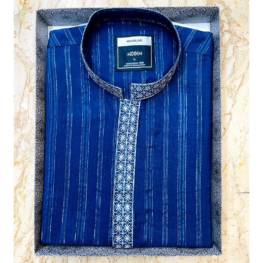 Nobin Unitika Panjabi For Men - Blue - F121