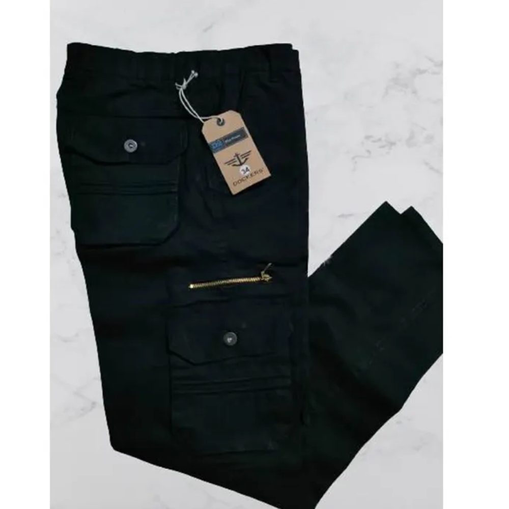 Twill Cotton Cargo Mobile Pant For Men - Black - NH&B009