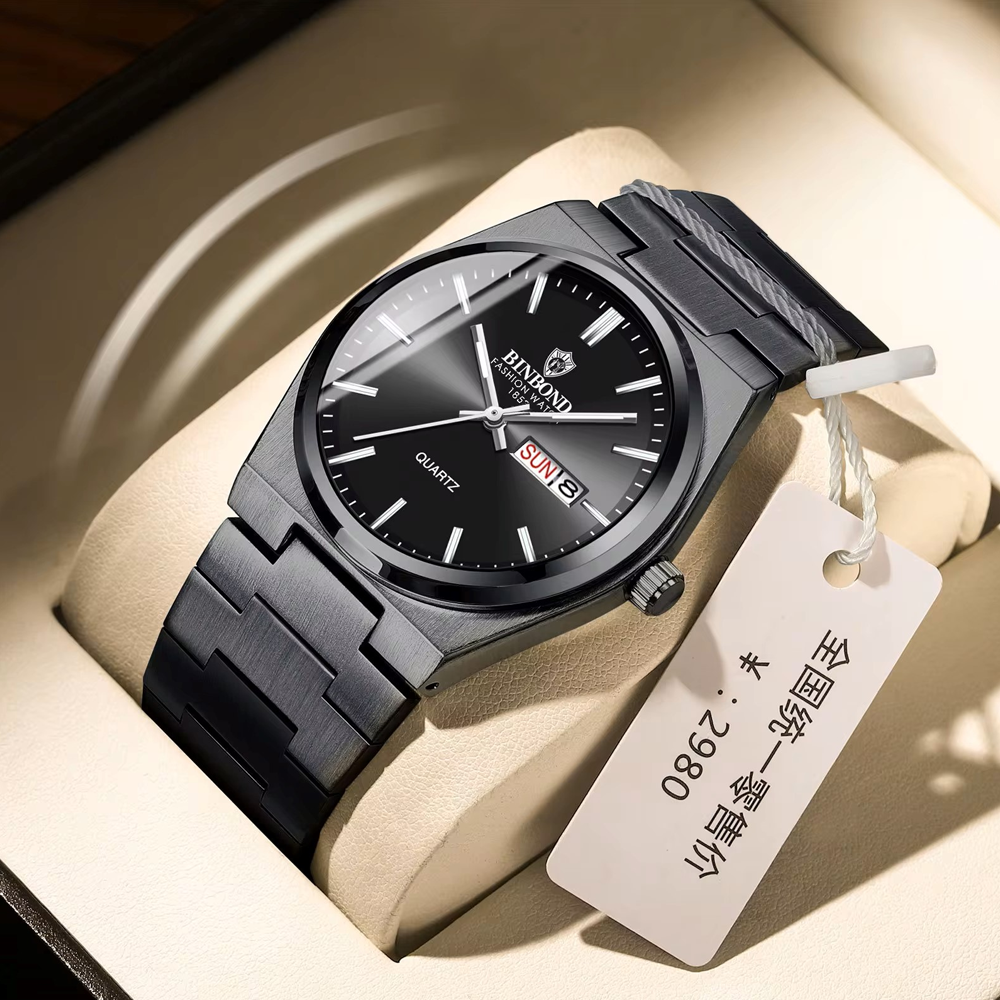 Binbond 102 Stainless Steel Luxury Quartz Watch For Men - Black
