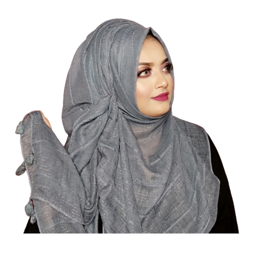 Cotton Hijab For Women with Golden Line - Black