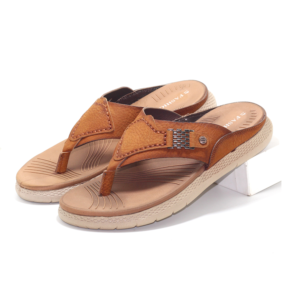 Leather Sandal Shoe For Men - Brown - MS 518