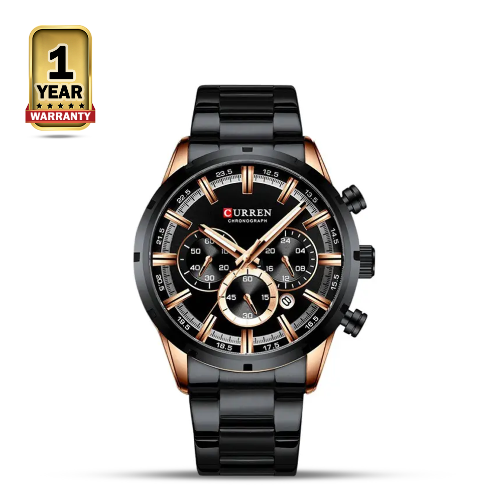 CURREN 8355 Stainless Steel Chronograph Watch For Men - Rose Gold And Black