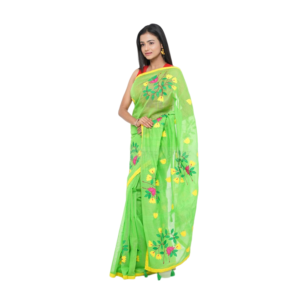 Hand Printed Half Silk Saree For Women - Multicolor - BAN145