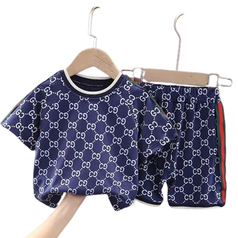 Cotton T-Shirt and Half Pant Set For Kids - Navy Blue - BM-95