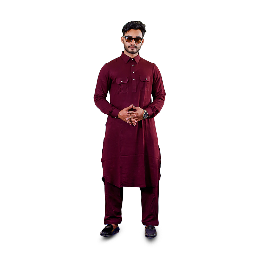 Linen Kabli Full Set For Men FF1028 - Maroon