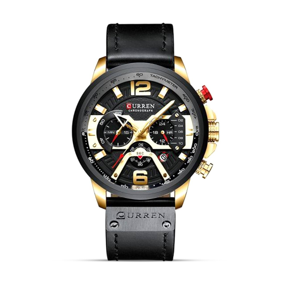Curren 8329 PU Leather Wrist Watch for Men - Gold Black