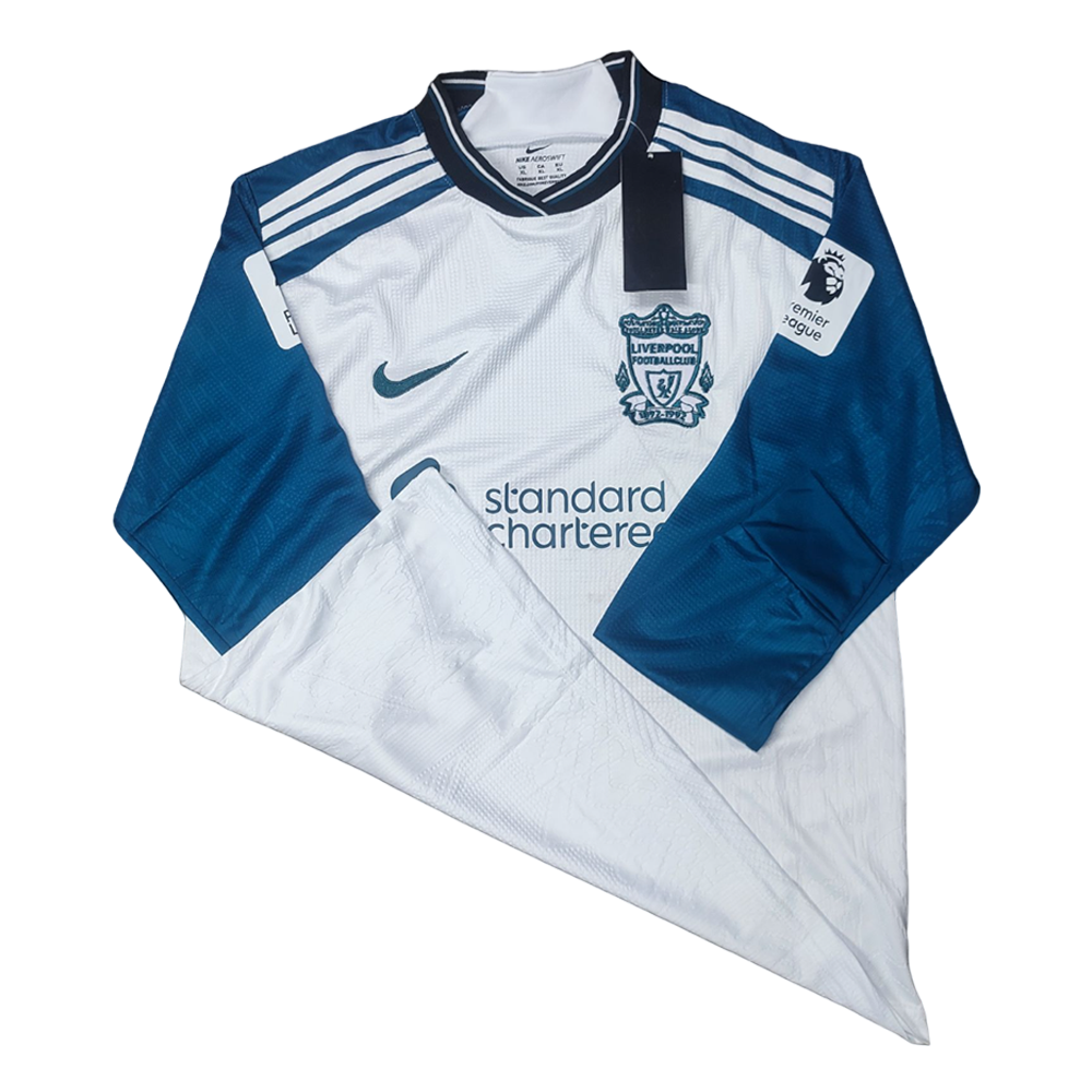 White and store blue liverpool kit