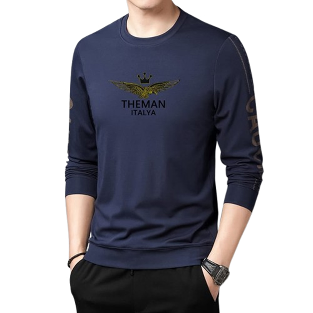 PP Jersey Full Sleeve Winter T-Shirt for Men - Navy Blue - PF-27