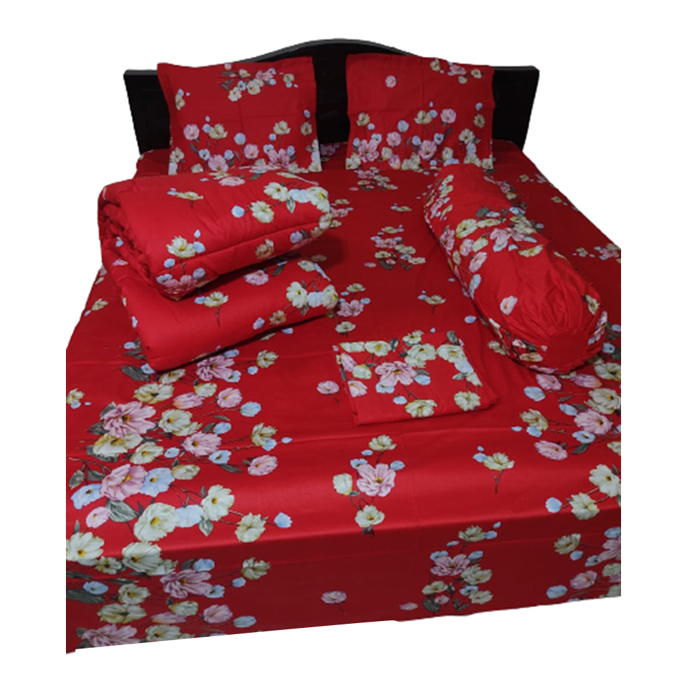 Twill Cotton King Size Five In One Comforter Set Red CFS99