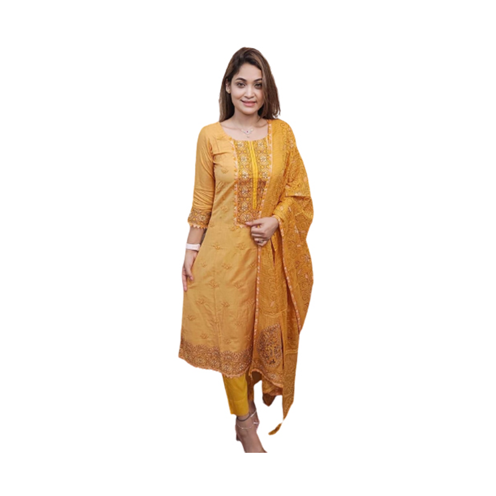 Unstitched Cotton Skin Print Salwar Kameez For Women - Golden - 3C-70