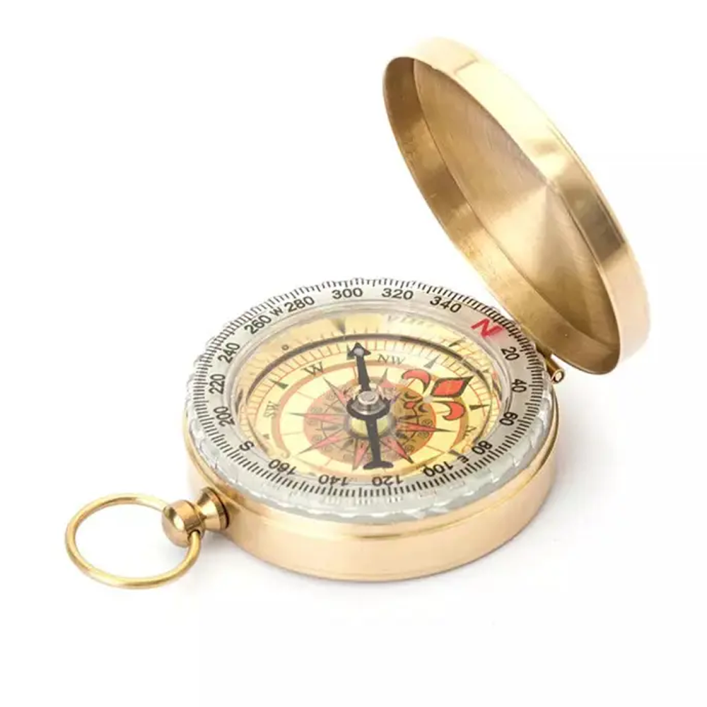 Brass Luminous Portable Compass for Travel - Golden