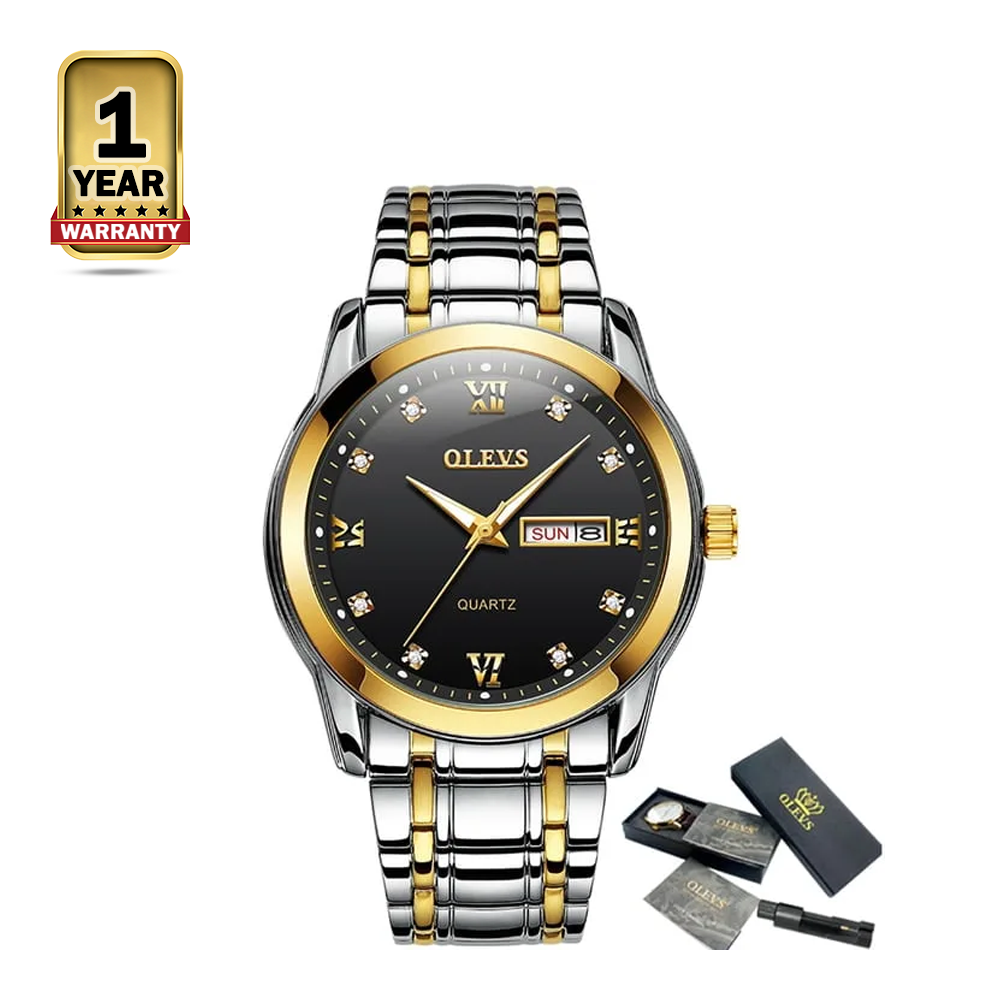 Olevs 8691 Stainless Steel Wrist Watch For Men - Gold Black