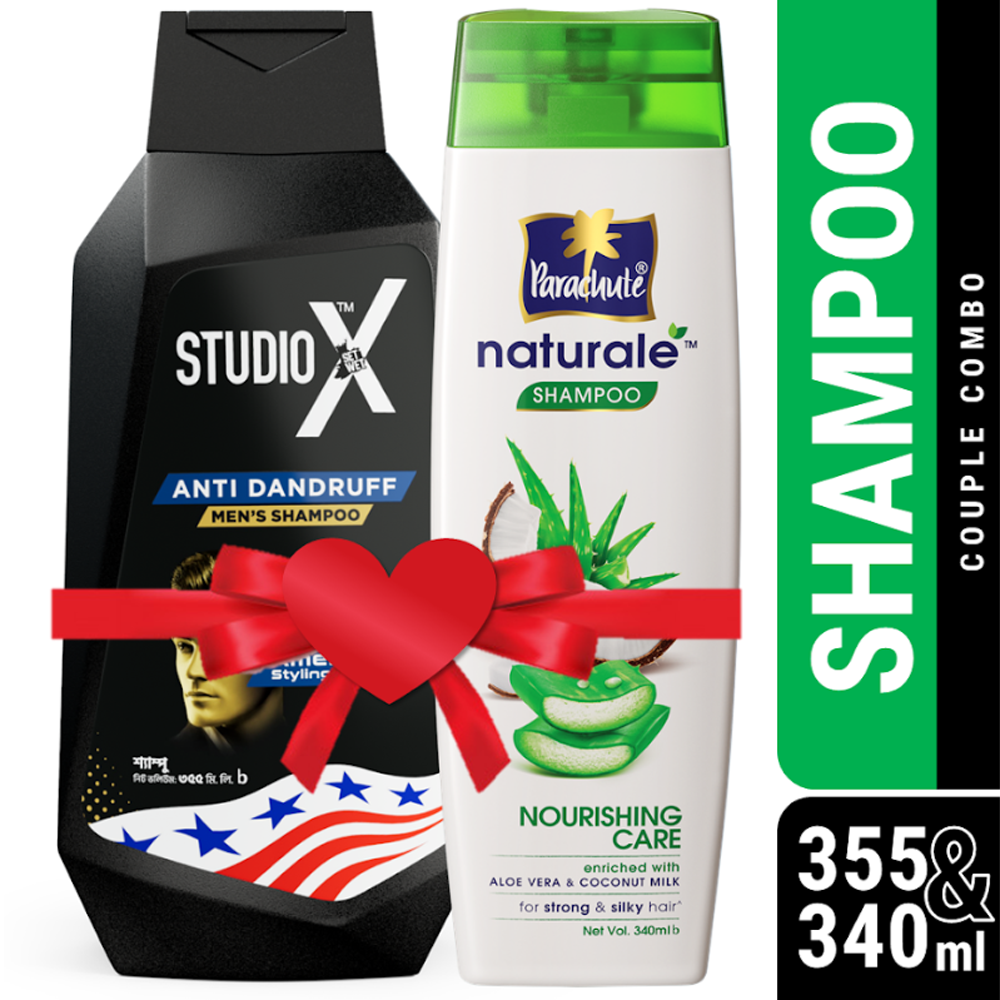 Couple Combo Of Studio X Anti Dandruff Shampoo For Men - 355ml With Parachute Naturale Shampoo Nourishing Care For Women - 340ml - EMB160