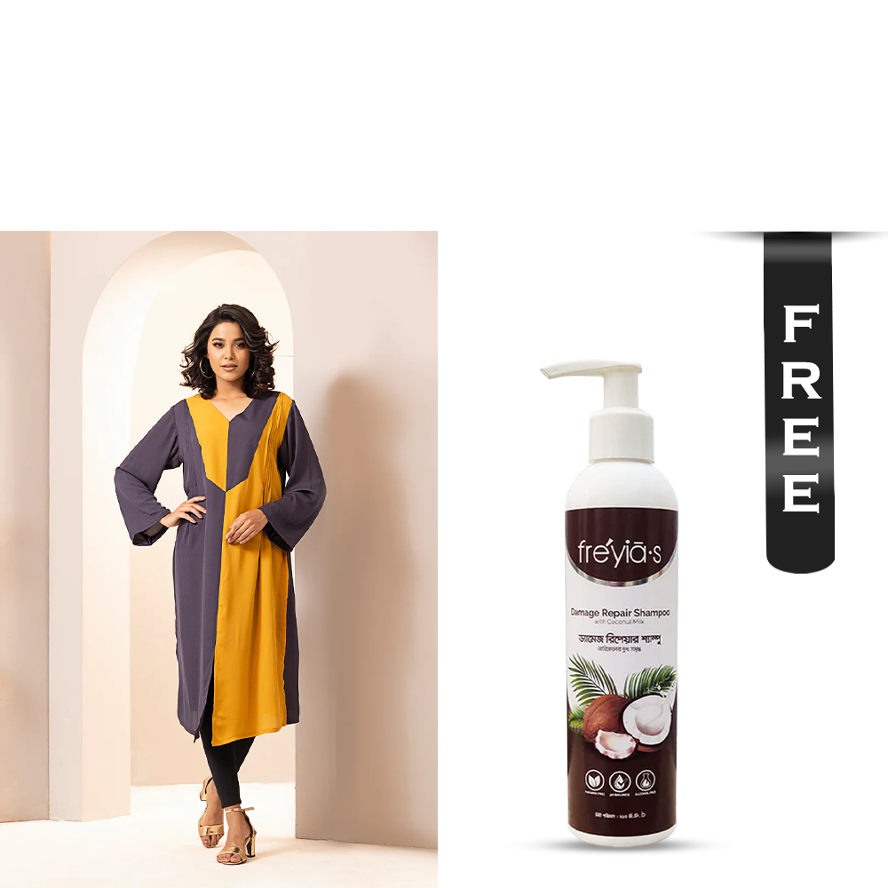 Buy Showstopper Cherry Georgette Kurti for Women - 1122 000293 - Dark Ash and Get Freyias Damage Repair Shampoo with Coconut Milk - 220ml Free