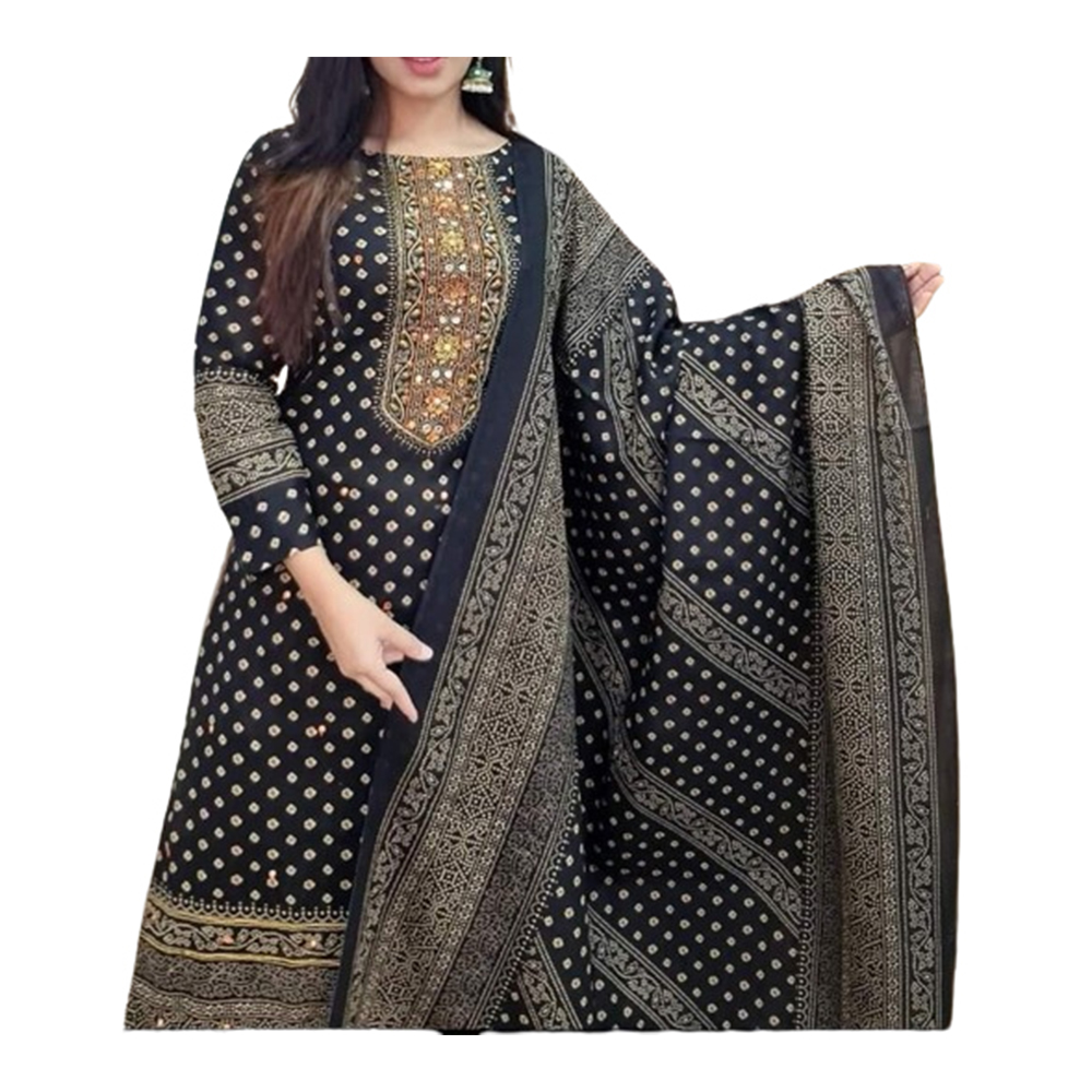 Unstitched Indian Delhi Buticks Embroidery Cotton Salwar Kameez For Women - 3N-16