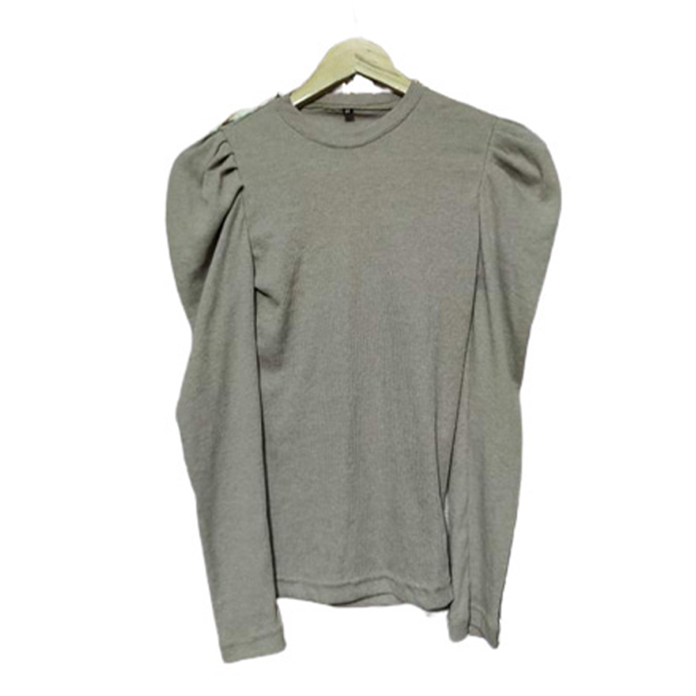 Cotton Crop Tops Full Sleeve Blouse For Women - Grey - TP-01