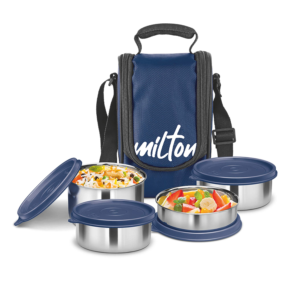 Milton Tasty Lunch-4 Stainless Steel Lunch Box With Bag - Blue