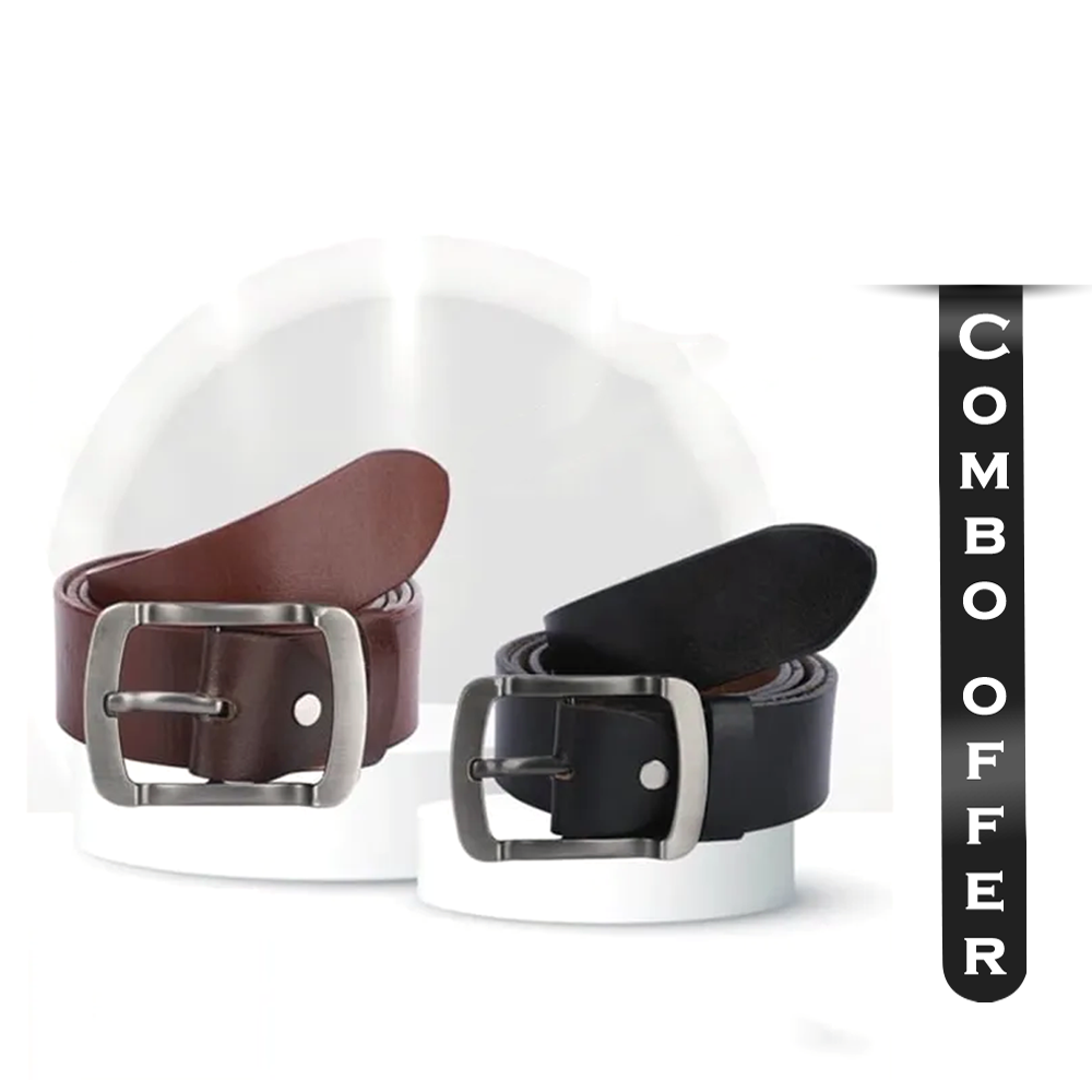 Combo of One Part Leather Belts For Men - Black And Brown
