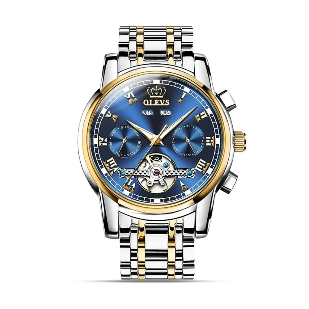 Olevs 6607 Stainless Steel Wrist Watch For Men - Silver and Blue