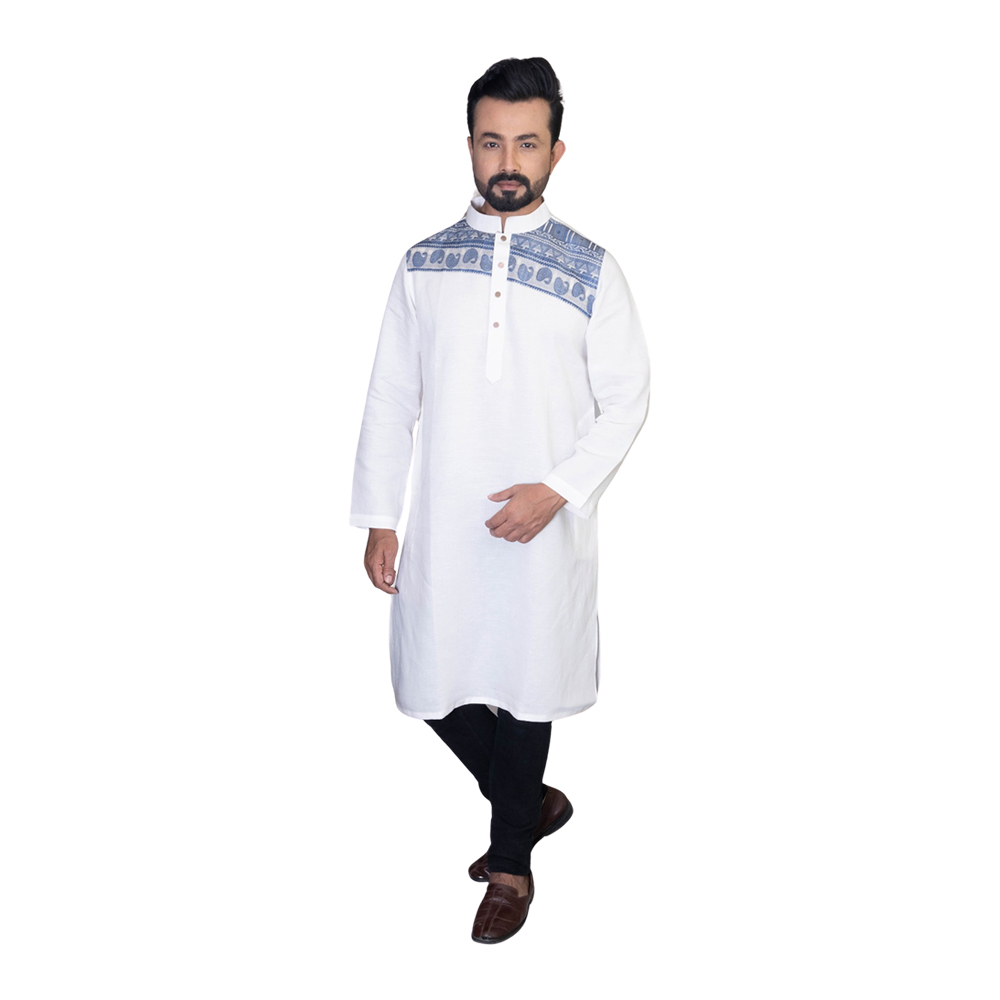 Indian Cotton Panjabi For Men - White - AF 04