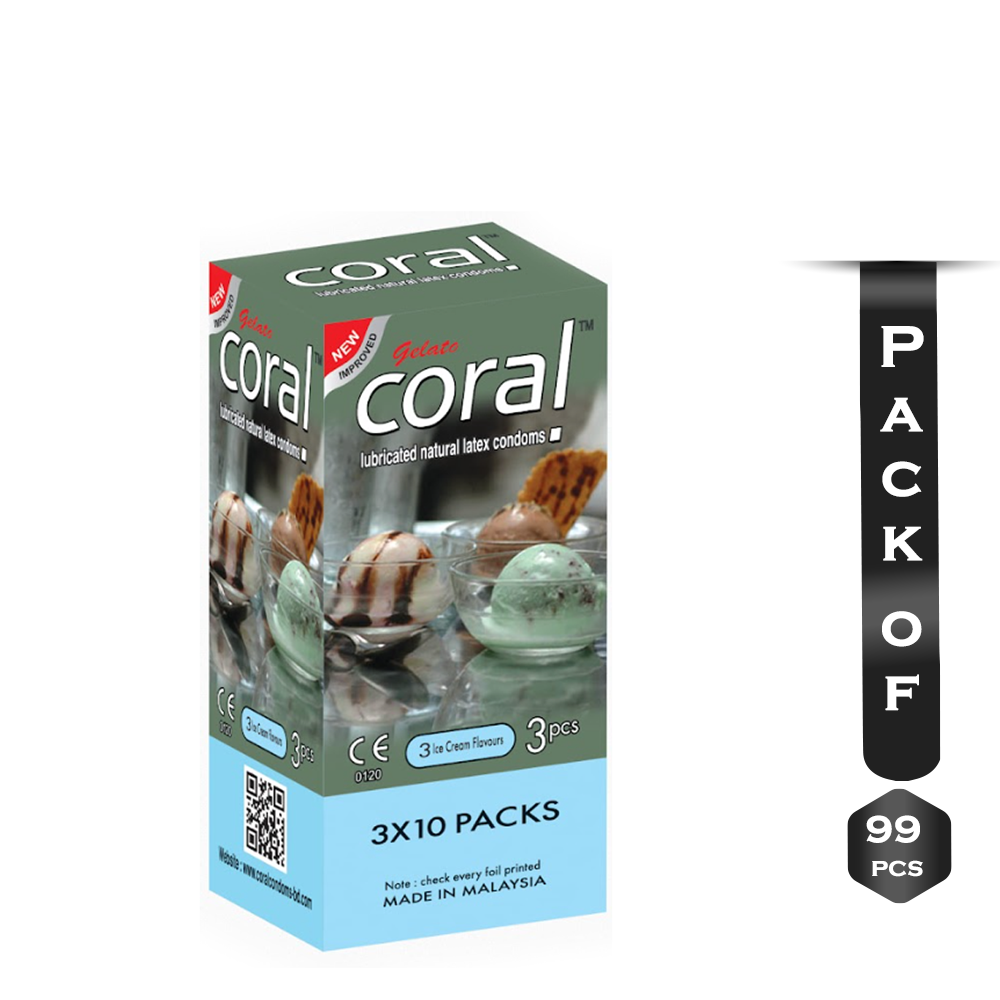 Pack Of 99 Pcs Coral 3 Ice Cream Flavor Condom 