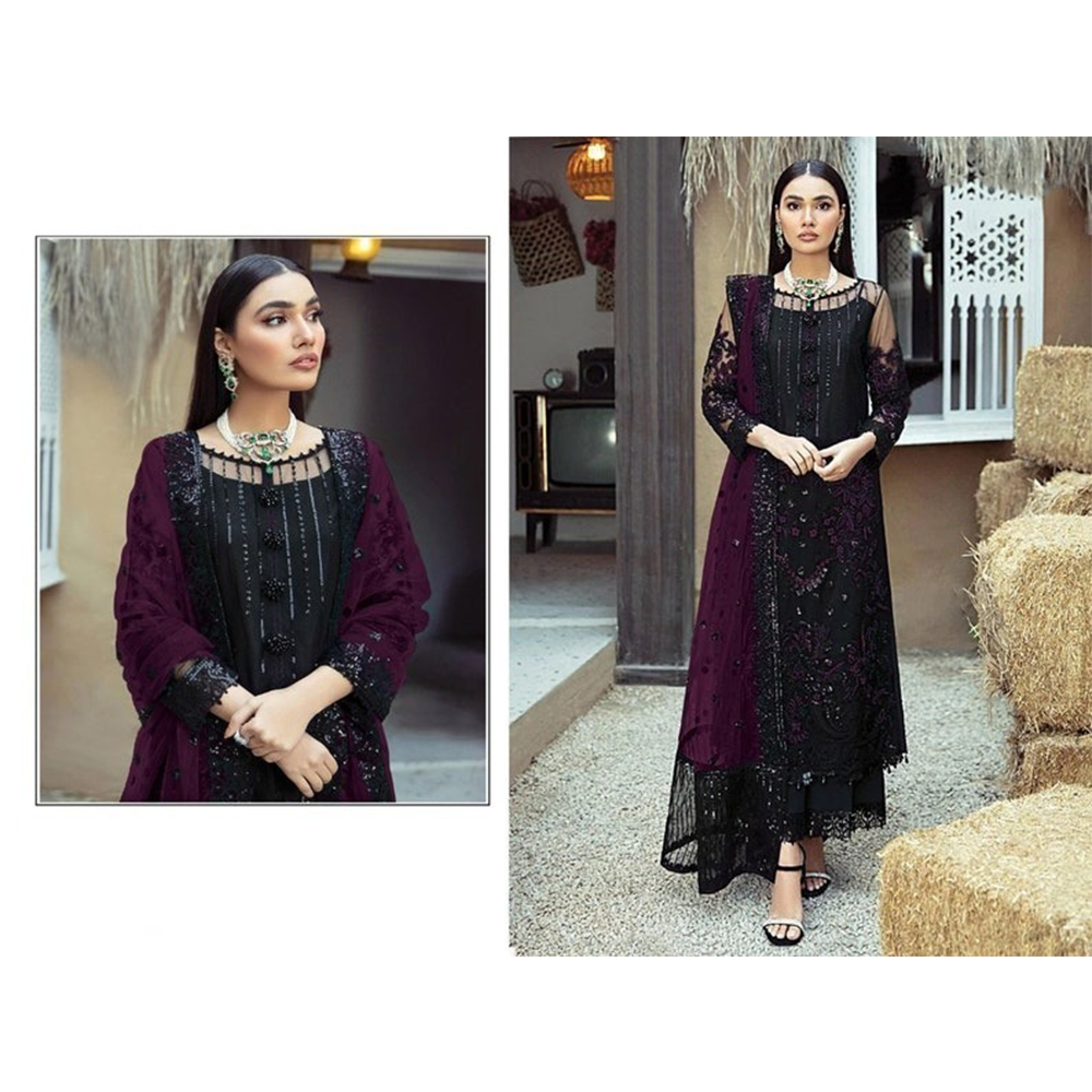 Weightless Georgette Embroidery Work Readymade Salwar Kameez for Women - Black - HP-M3P-410