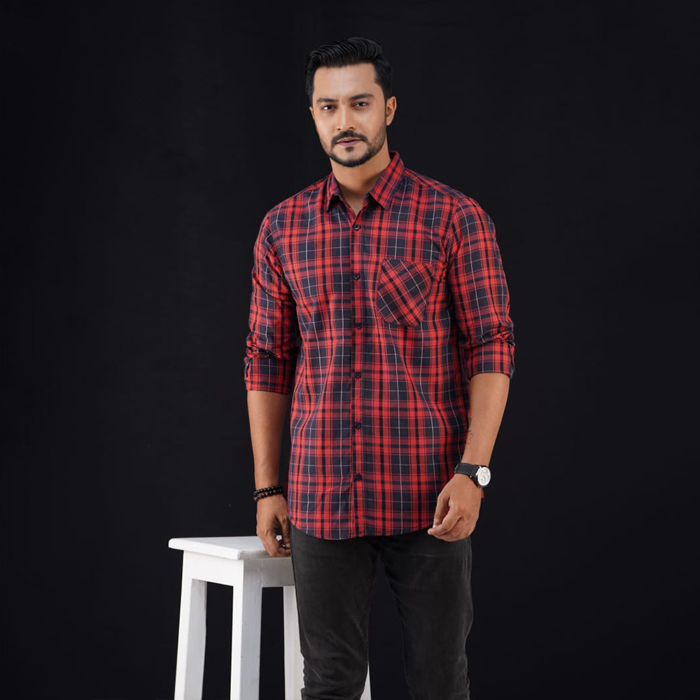 Cotton Full Sleeve Check Shirt For Men - Multicolor - Shirt-02