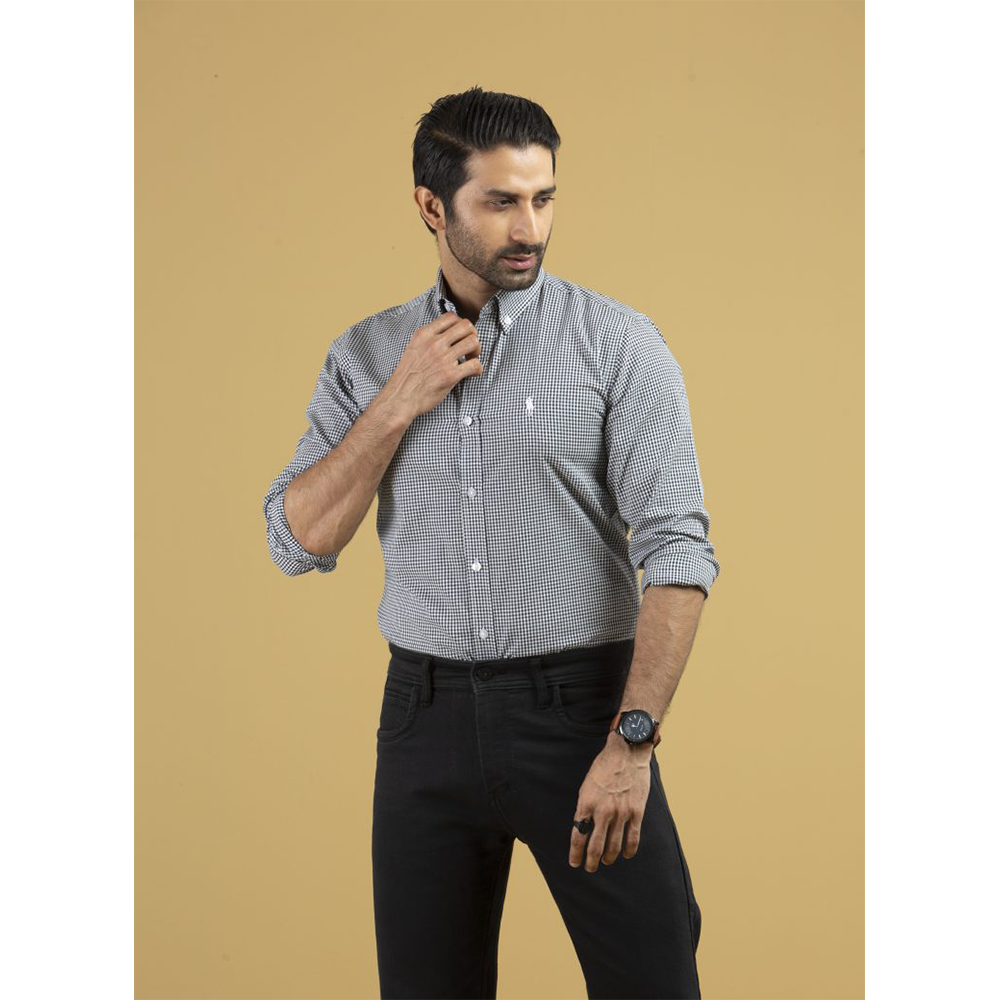 Cotton Full Sleeve Casual Shirt for Men - Black And White - SCK-02