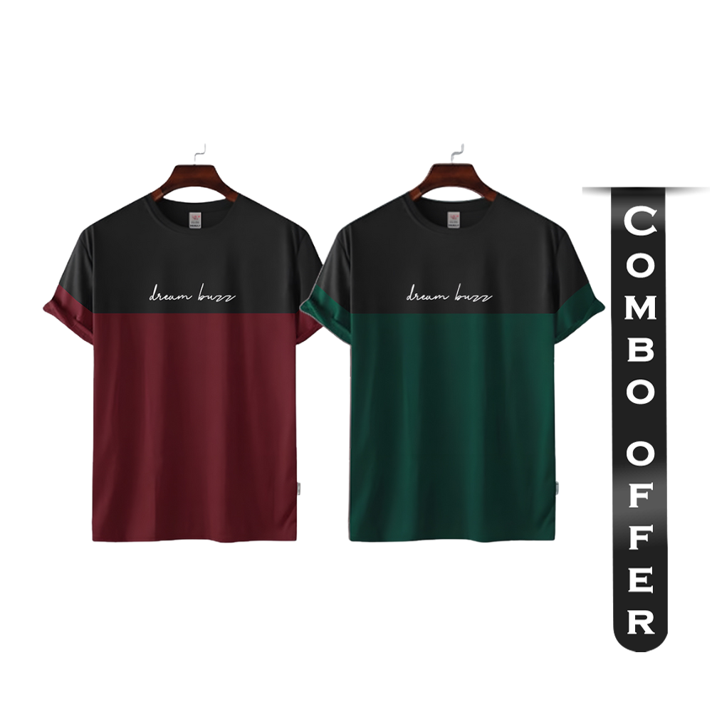 Combo Of Cotton Half Sleeve T-Shirt For Men - Red and Green - 1121