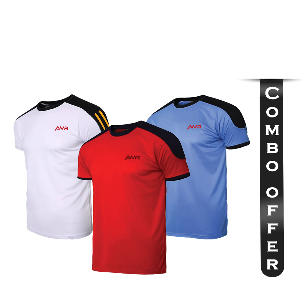 Combo Of 3 Pcs Mesh Half Sleeve T-Shirt For Men - Multicolor - T3-3