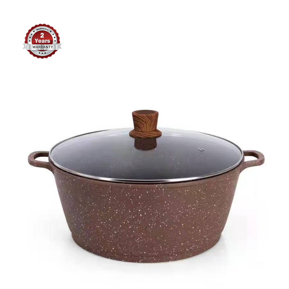 Mgc Granite Marble Coating Non Stick Casserole Cooking Pot With Glass Lid - 40 Cm