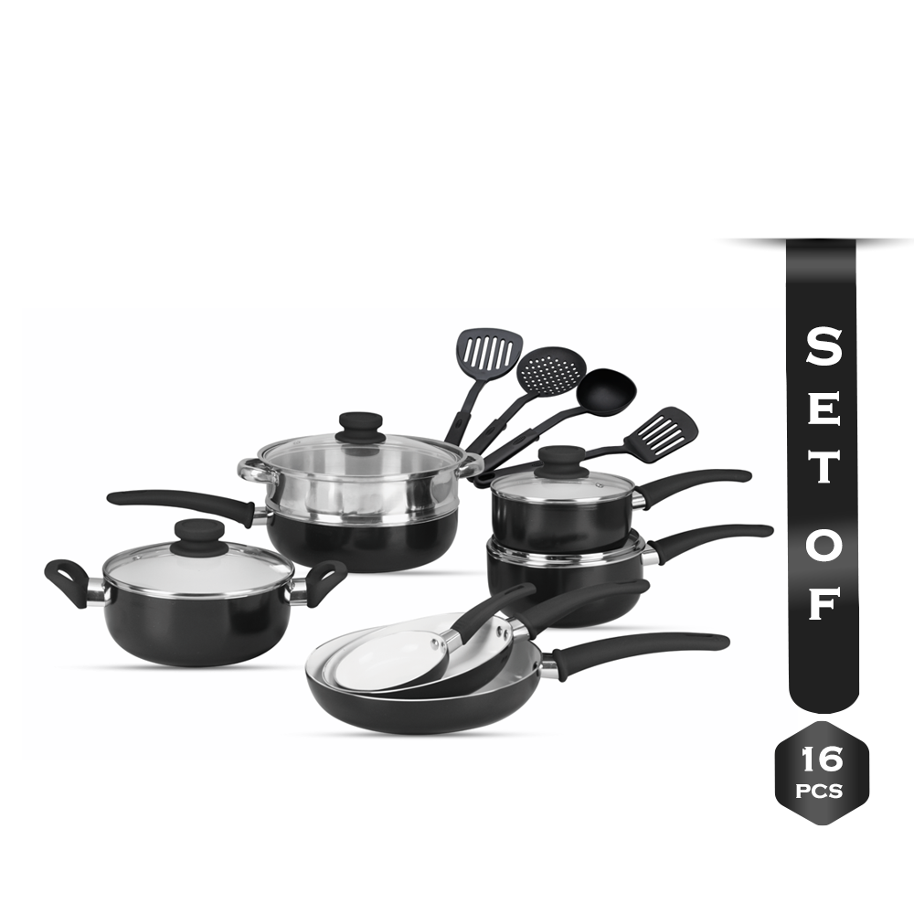 Gazi PRC-16C Non-Stick Cookware Set 16 pcs - Black