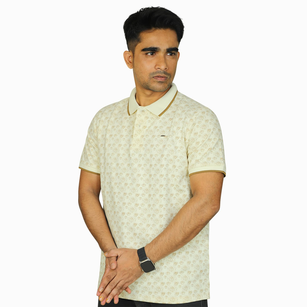 Cotton Half Sleeve Polo For Men - Cream