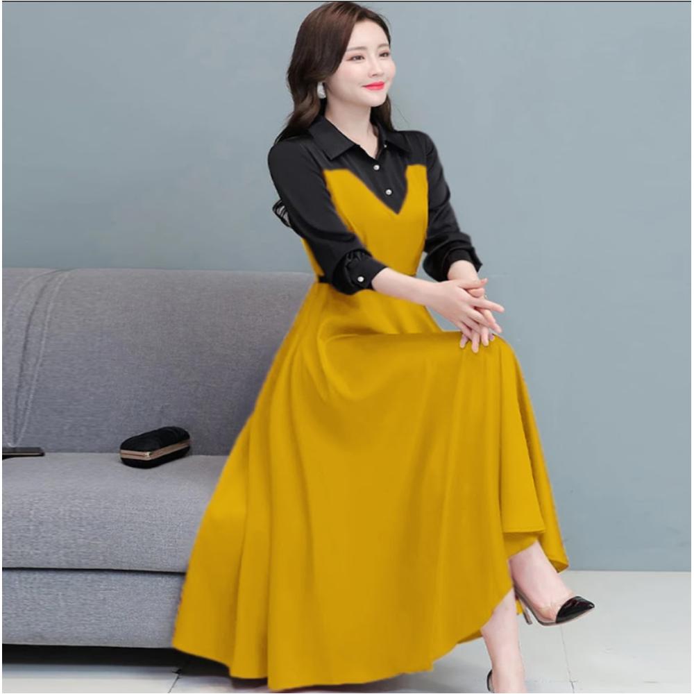 Linen Long Shirt for Women - Yellow - 1803