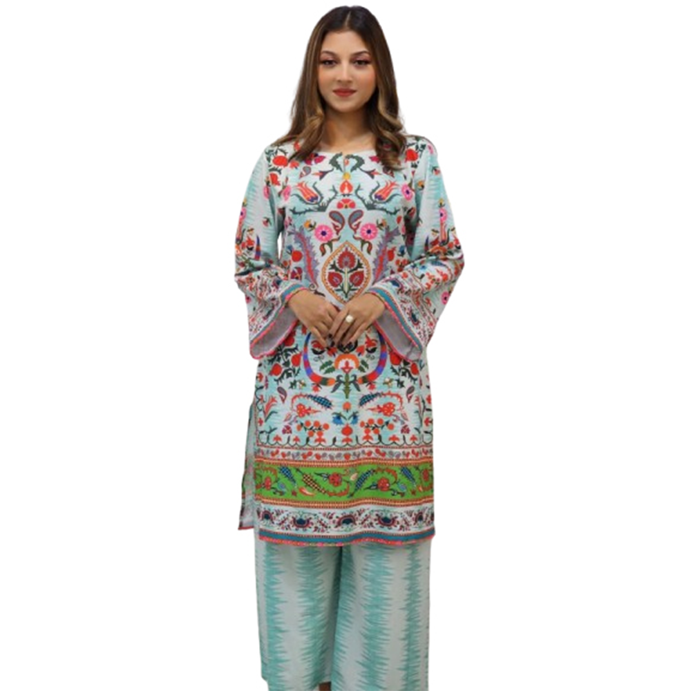 Dubai Silk Digital Printed Readymade Salwar Kameez For Women - Multicolor - 2F-010