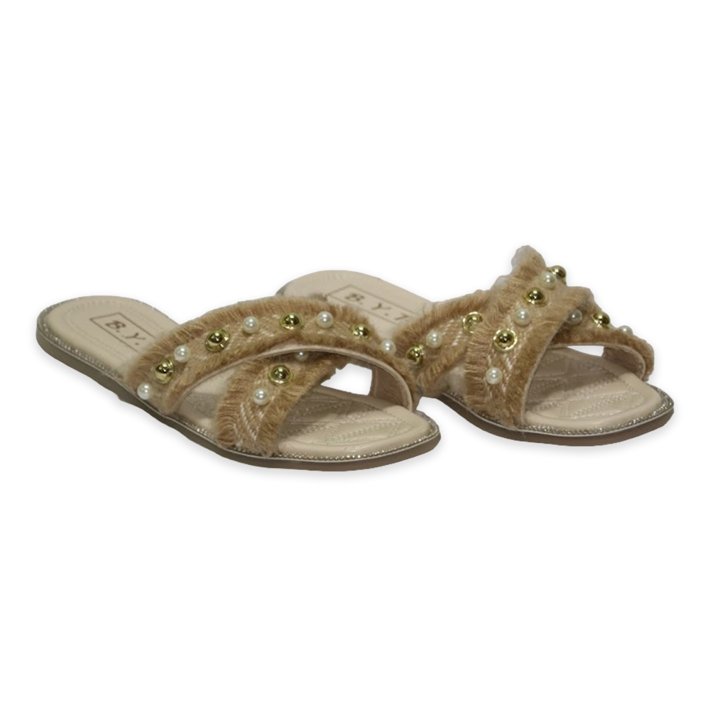 PU Leather Exclusive Flat Sandals For Women - Brown - 2316