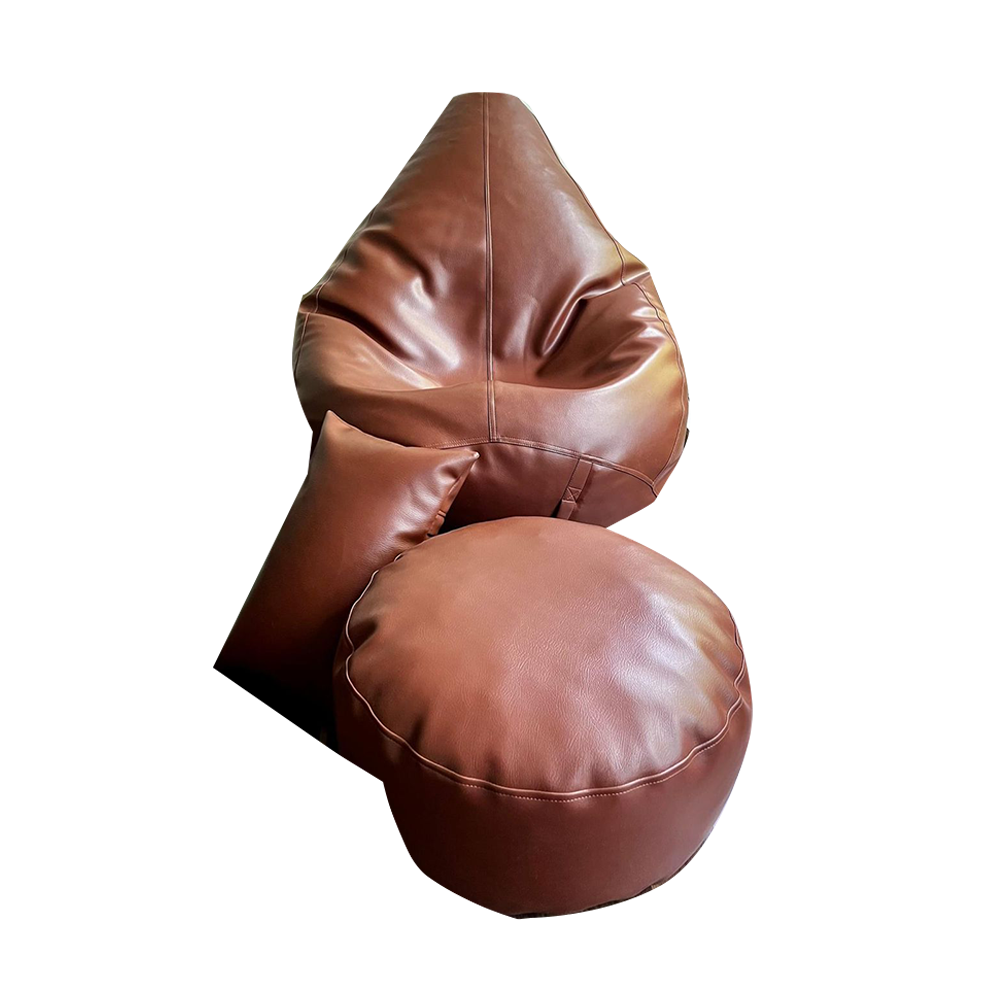 Combo of Beanie Bean Bag XXL, Leg Rest and Cushion - Chocolate Brown