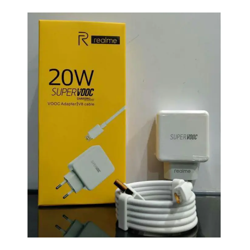 Realme Vooc Flash Charging Adapter With Type B Cable -  20 Watt - White