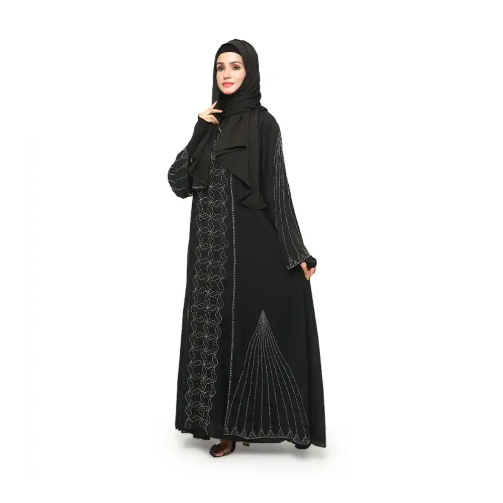 Dubai Cherry Sequence Koti Party Burka For Women - Black