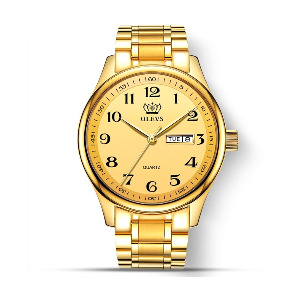 Olevs 5567 Stainless Steel Wrist Watch For Men - Golden