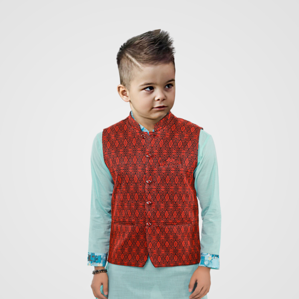 Synthetic Casual Koti For Baby Boy - Red - 11